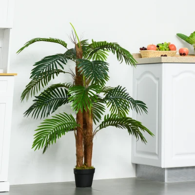 Outsunny 120cm/4FT Artificial Palm Tree Decorative Plant  w/ 19 Leaves Nursery Pot Fake Plastic Indoor Outdoor Greenery Home Office Décor