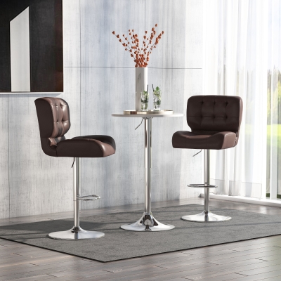 HOMCOM Set Of 2 PU Leather Tufted Bar Stools Chairs Dining Seats Adjustable Height Swivel w/ Footrest for Kitchen Counter Home Bar Brown