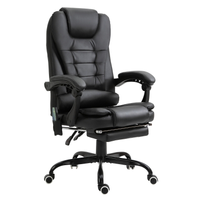 Fauteuil de bureau direction massant repose-pied intégré revêtement PU noir
