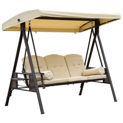 Outsunny 3-Sitzer Hollywoodschaukel Gartenschaukel mit Sonnendach Kissen Metall Polyester Beige+Braun 120 x 208 x 172 cm