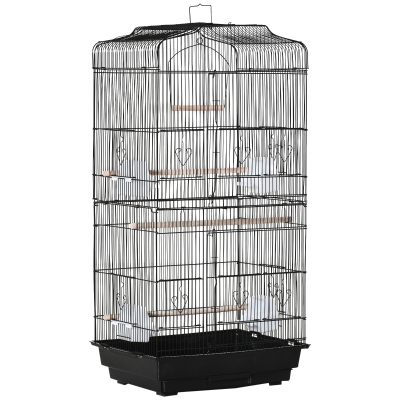 Pawhut Cage à oiseaux volière avec mangeoires perchoirs plateau excrément amovible cage pour canaris perruches perroquets 46,5 x 35,5 x 92 cm noir
