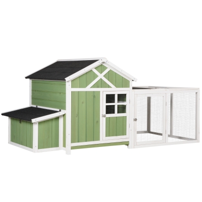 PawHut Chicken Coop with Outdoor Run, Chicken Run with Nesting Box, Wooden Poultry Cage with Removable Tray, Openable Roof and Lockable Doors, 210 x 108 x 100cm