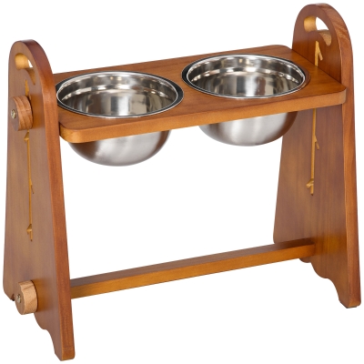 PawHut Comedouro Elevado para Cães com 2 Tigelas de 1250ml e Altura Ajustável em 4 Níveis Comedouro para Animais de Estimação com Tigelas de Aço Inoxidável e Base Antiderrapante 49x25x41cm Marrom