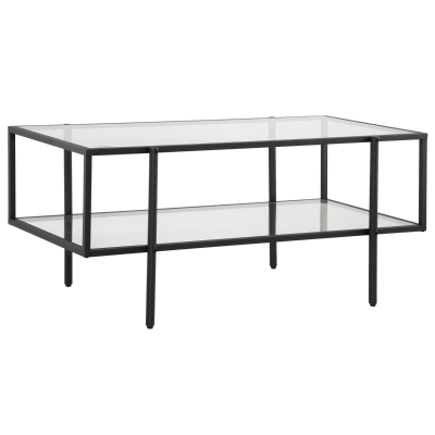 HOMCOM Beistelltisch mit Glasplatte Couchtisch mit 3 Regalen mit Stahlrahmen Glas Schwarz 100 x 55 x 45,5 cm