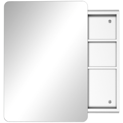 kleankin Armario de Baño con Espejo Mueble Auxiliar de Pared con Puerta Corredera y 3 Estantes 46x12x66 cm Plata