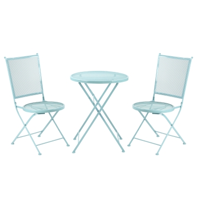 Outsunny Garten Sitzgruppe 3-teiliges Bistro-Set Garnitur 1 Tisch+2 faltbare Stühle für Terrasse Balkon Metall Blau
