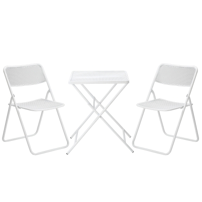 Outsunny Garten 3-teiliges Bistro-Set Gartenset Garnitur 1 Tisch+2 faltbare Stühle für Terrasse Balkon Metall Weiß