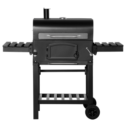 Outsunny Holzkohlegrill BBQ Gartengrill mit Deckel und Ablagen Metall Smoker BBQ Warmhalteplatte Regale Gartenparty Transportrollen Schwarz 124 x 66 x 112 cm