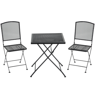 Outsunny Garten Sitzgruppe 3-teiliges Bistro-Set Garnitur 1 Tisch+2 faltbare Stühle für Terrasse Balkon Metall Grau