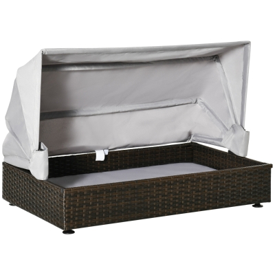 PawHut Rattan Hundehütte mit Dach Hundeliege Hundehaus Haustierbett Hundebett Hundekorb Hundesofa Hunde Outdoor Kissen Kaffee+Grau 90 x 60 x 65 cm