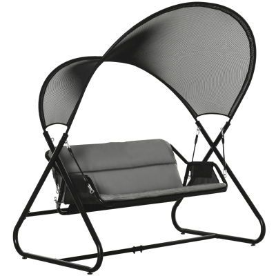 Outsunny Gartenschaukel Sonnenliege 2 personen Schaukelgestell Outdoor Schaukelbank mit Sitzkissen Texteline Schwarz 166 x 140 x 187 cm