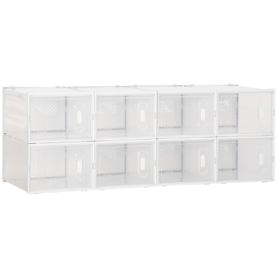 HOMCOM Armário Modular de Plástico Sapateira Modular com 8 Cubos Portas Magnéticas Organizador de Sapatos para Entrada Corredor Dormitório 28x36x21cm Transparente