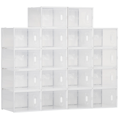 HOMCOM Armário Modular de Plástico Sapateira Modular com 18 Cubos Portas Magnéticas Organizador de Sapatos para Entrada Corredor Dormitório 28x36x21cm Transparente