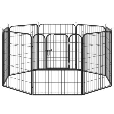 PawHut Parque para Mascotas Perros 8 Vallas 79x100 cm Corral Plegable con Puerta y Doble Pestillo Paneles Metálicos Cerca de Entrenamiento Negro