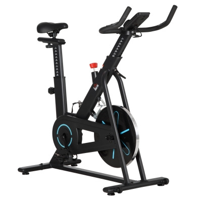 HOMCOM Bicicleta Estática com Volante de Inércia de 6,5kg Bicicleta Fitness com Assento e Guiador com Altura Ajustável Ecrã LCD e Rodas para Casa 110x52x105x120cm Preto