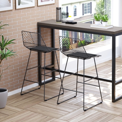 HOMCOM Set of 2 Bar stools Modern Counter Height Wire Metal Bar chairs for Kitchen, Bar Counter, Black
