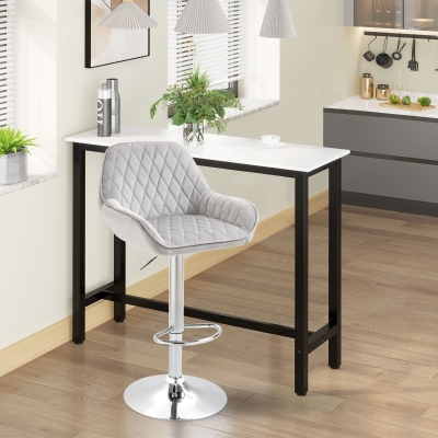 HOMCOM Modern Bar Stool Adjustable Height Velvet-Touch Upholstered Swivel Counter Bar Chair with Backrest, Footrest, Armrest, Grey