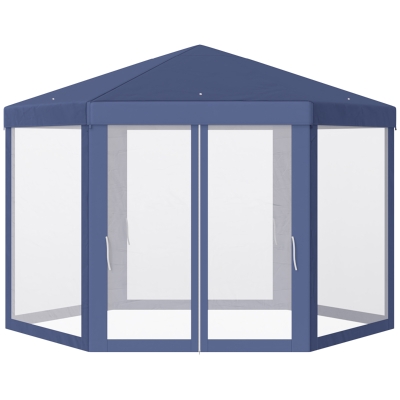 Outsunny Pavillon Gartenpavillon mit Moskitonetz Partyzelt Gartenzelt Festzelt Zelt 6-eckig Polyester+Metall Blau 197x250x250cm