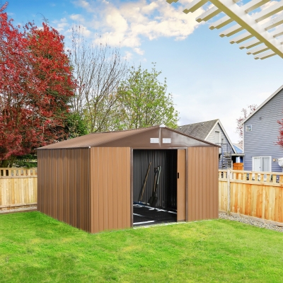 Outsunny 13ft x 11ft Outdoor Garden Roofed Metal Storage Shed Tool Box with Foundation Ventilation & Doors Yellow