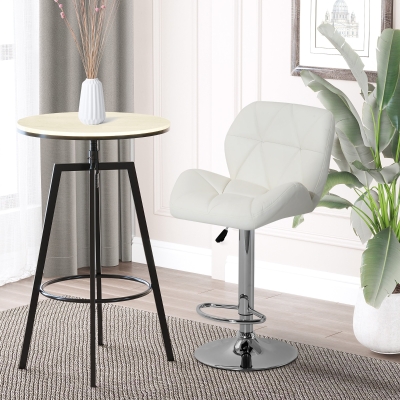 HOMCOM Diamond Design Swivel Leather Bar Stool Breakfast Barstool Kitchen Pub Dining Chair Gas Lift PU Chair Metal Chrome Base Adjustable Height (White)