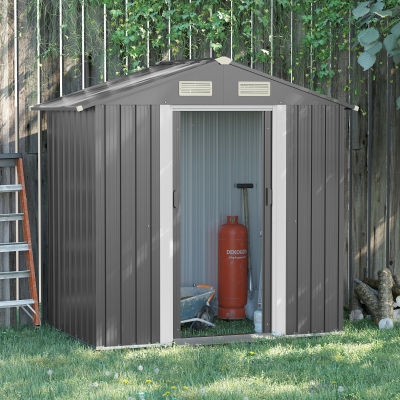 Outsunny 6ft x 3.7ft Garden Metal Storage Shed w/ Double Sliding Door and Air Vents, Tool Storage for Backyard Patio Lawn, Grey