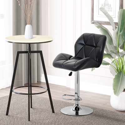 HOMCOM Diamond Design Swivel Leather Bar Stool Breakfast Barstool Kitchen Pub Dining Chair Gas Lift PU Chair Metal Chrome Base Adjustable Height (Black)