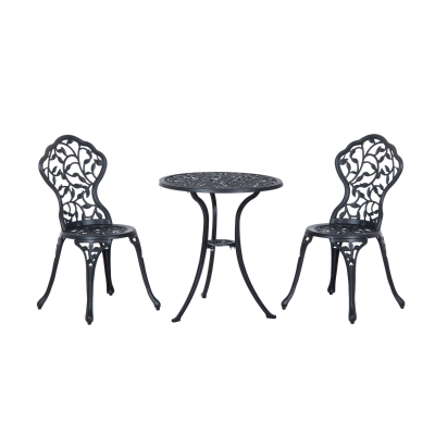 Outsunny 3 Pcs Cast Aluminum Bistro Set Garden Furniture Dining Table Chairs Antique Outdoor Seat Patio Seater