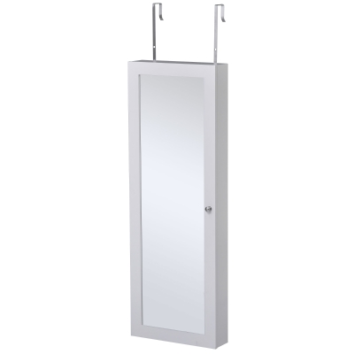 HOMCOM Armadio Portagioie da Muro o da Porta con 2 Specchi, per Bracciali, Orecchini e Anelli, Bianco