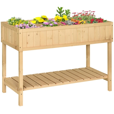Outsunny Pflanztisch Hochbeet Pflanztisch Blumenkasten Anzuchttisch 6 Fächer mit Abfluss Ablage Tanne Massivholz Natur 120 x 60 x 81 cm