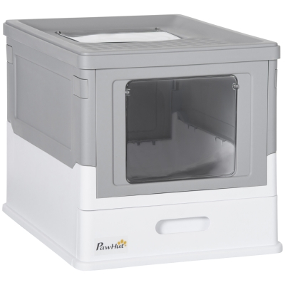 PawHut Kattenbak in Button-In-Design met Afneembare Onderbak incl. Kattenbakschepje, Kunststof Grijs