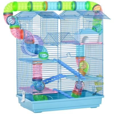 PawHut Käfig für kleine Nagetiere, Blau, Metall+PP+PS 47 x 30 x 59 cm
