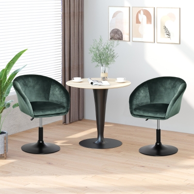 HOMCOM Swivel Bar Stool Fabric Dining Chair Dressing Stool with Tub Seat, Back, Adjustable Height, Green