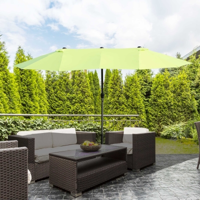 Outsunny Podwójny Parasol Ogrodowy, Parasol na Targi, Parasol Tarasowy z Korbką Ręczną Zielony Owalny 460 x 270 x 240 cm