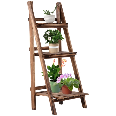 Outsunny Pflanzentreppe Blumenbank Blumentreppe Blumenregal Pflanzregal Blumenständer 3 Stufen Tannenholz Dunkelbraun 40 x 37 x 93 cm