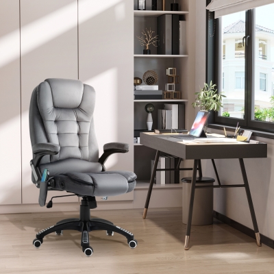 Vinsetto Massage Office Chair Recliner Ergonomic Gaming Heated Home Office Padded Velvet-Feel Fabric & Swivel Base Grey