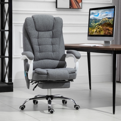 Vinsetto 6 Point Massage Office Chair Computer Swivel Rolling Task Chair with Retractable Footrest with Heat and Height Adjustable Comfortable with Armrests - Grey