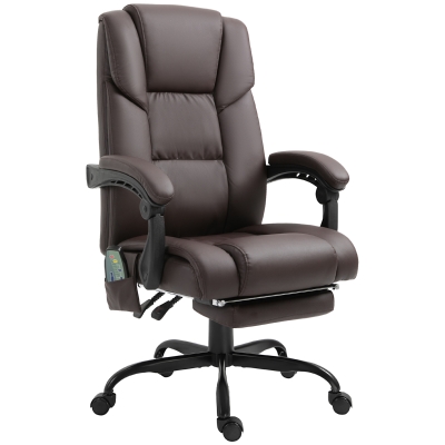 Vinsetto 6-Point PU Leather Massage Racing Chair Electric Padded Recliner Chair Height Angle Adjustable 5 Wheels w/ Remote Footrest Home Office Comfort Masseuse Relaxation Swivel Ergonomic Brown