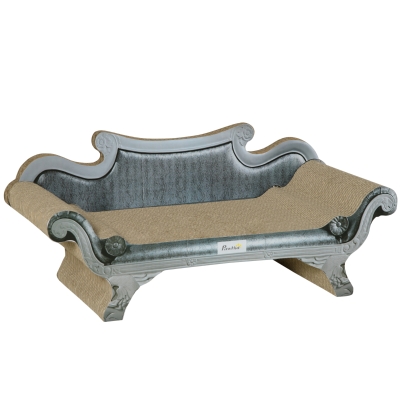 PawHut Kratzbrett für Katzen Wellpappe Kratzmöbel Kratzsofa mit Matte Kratzspielzeug Katzen Lounge Kratzpad Katzenspielzeug Weiß+Braun 60 x 29 x 26,5 cm