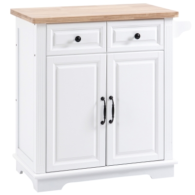 HOMCOM Küchenwagen Servierwagen Küchentrolley mit versteckten Rollen und Handtuchhalter Rollwagen im Landhausstil für Küche Wohnzimmer Esszimmer MDF Natur+Weiß 80 x 45 x 92 cm