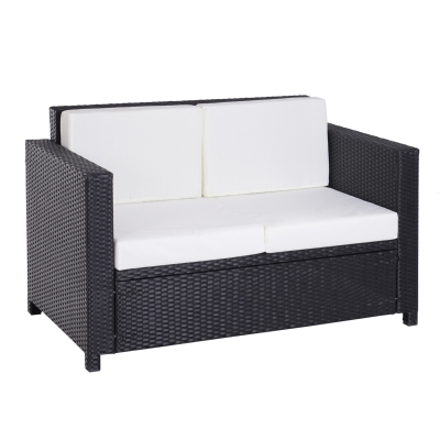 Outsunny Canapé de jardin 2 places canapé droit 4 coussins déhoussables 130L x 70l x 80H cm résine tressée noire