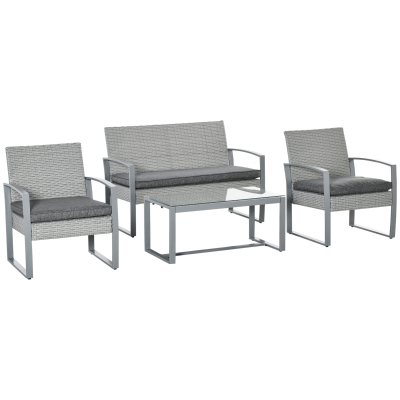 Salon de jardin style yachting 4 places table basse métal époxy résine coussins gris