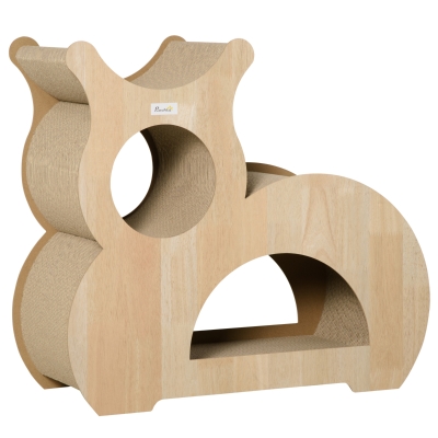PawHut Kratzbrett für Katzen Kratzpappe für Katzen Kratzpappe Kratzmatte Kratzspielzeug Katzen Lounge Katzenspielzeug Kratzschutz für Sofa Naturholz+Braun 71 x 30 x 65 cm