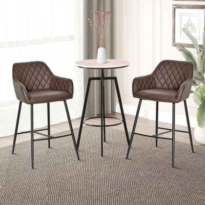 HOMCOM Set of 2 Bar stools Retro PU Leather Bar Chairs w/ Footrest Metal Frame Comfort Support Stylish Dining Seating Home Light Commercial Brown
