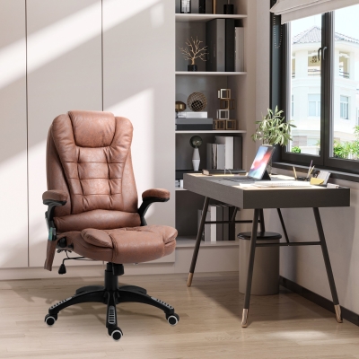 Vinsetto Massage Office Chair Recliner Ergonomic Gaming Heated Home Office Padded Leathaire Fabric & Swivel Base Brown