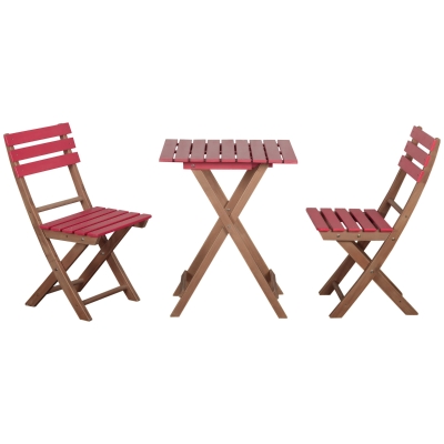 Outsunny Ensemble bistro de jardin 3 pièces avec 1 table et 2 chaises pliantes en bois de pin - rouge
