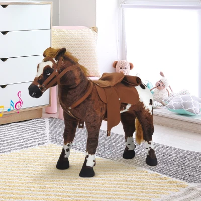 HOMCOM Caballo de Juguete Niños Mayores de 3 años con Silla y Sonidos Pilas Incluidas (Marron)(m-2)