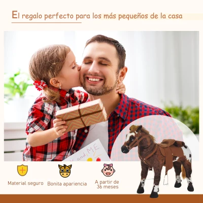 HOMCOM Caballo de Juguete Niños Mayores de 3 años con Silla y Sonidos Pilas Incluidas (Marron)(m-4)