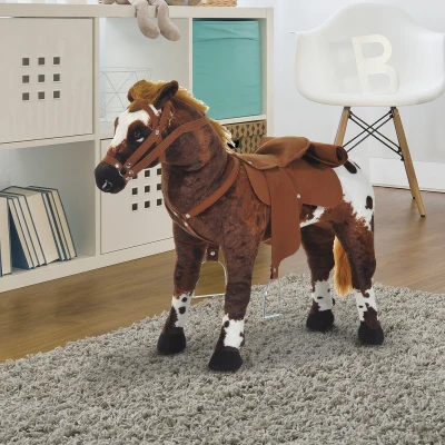 HOMCOM Caballo de Juguete Niños Mayores de 3 años con Silla y Sonidos Pilas Incluidas (Marron)(m-10)