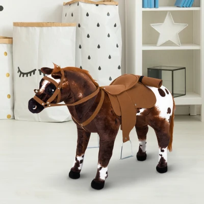 HOMCOM Caballo de Juguete Niños Mayores de 3 años con Silla y Sonidos Pilas Incluidas (Marron)(m-7)