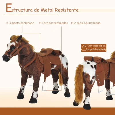 HOMCOM Caballo de Juguete Niños Mayores de 3 años con Silla y Sonidos Pilas Incluidas (Marron)(m-5)